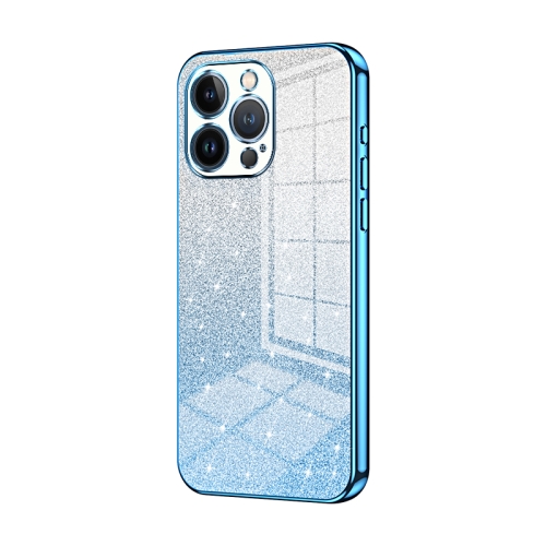 

For iPhone 13 Pro Gradient Glitter Powder Electroplated Phone Case(Blue)