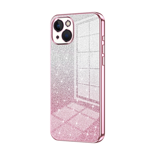

For iPhone 13 Gradient Glitter Powder Electroplated Phone Case(Pink)