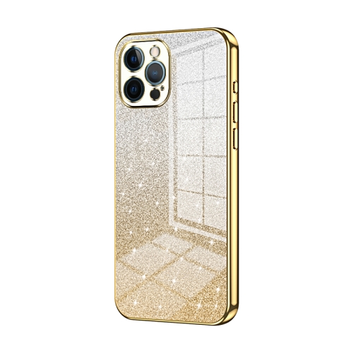 

For iPhone 12 Pro Max Gradient Glitter Powder Electroplated Phone Case(Gold)
