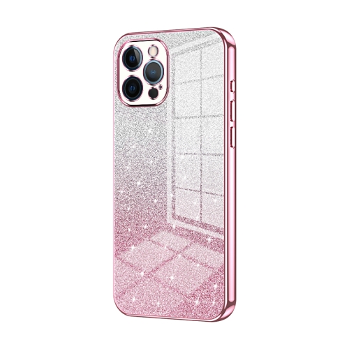 

For iPhone 12 Pro Gradient Glitter Powder Electroplated Phone Case(Pink)