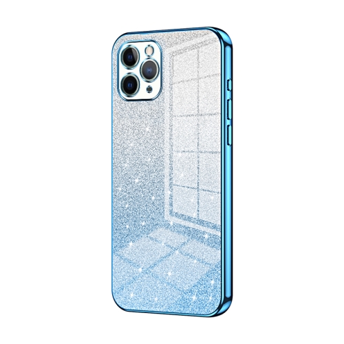 

For iPhone 11 Pro Gradient Glitter Powder Electroplated Phone Case(Blue)
