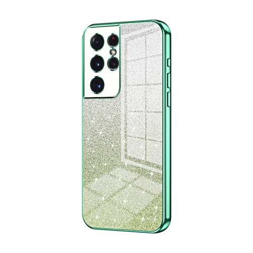 

For Samsung Galaxy S21 Ultra 5G Gradient Glitter Powder Electroplated Phone Case(Green)