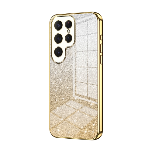 

For Samsung Galaxy S23 Ultra 5G Gradient Glitter Powder Electroplated Phone Case(Gold)