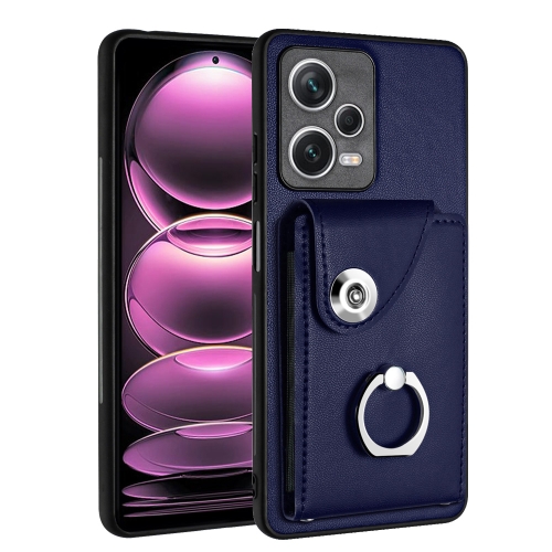 

For Xiaomi Redmi Note 12 Pro 5G Global Organ Card Bag Ring Holder PU Phone Case(Blue)