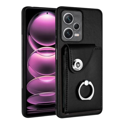 

For Xiaomi Redmi Note 12 Pro+ 5G Global Organ Card Bag Ring Holder PU Phone Case(Black)