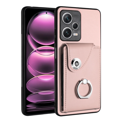 

For Xiaomi Redmi Note 12 Pro+ 5G Global Organ Card Bag Ring Holder PU Phone Case(Pink)