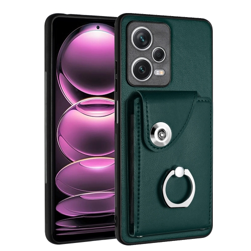 

For Xiaomi Redmi Note 12 Pro+ 5G Global Organ Card Bag Ring Holder PU Phone Case(Green)