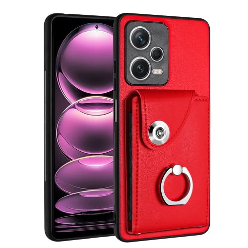 

For Xiaomi Poco X5/Redmi Note 12 5G Global Organ Card Bag Ring Holder PU Phone Case(Red)