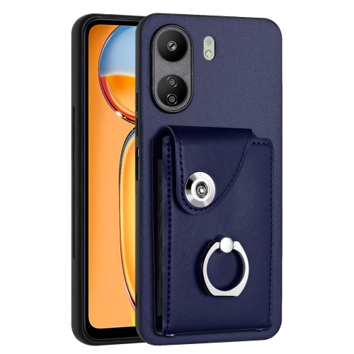 

For Xiaomi Redmi 13C 4G / Poco C65 Organ Card Bag Ring Holder PU Phone Case(Blue)