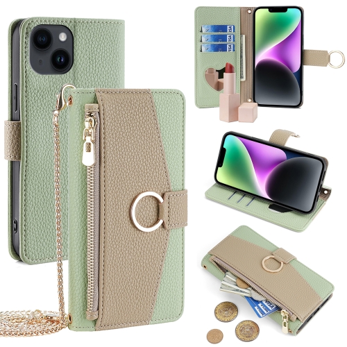 

For iPhone 14 Crossbody Litchi Texture Leather Phone Case(Green)