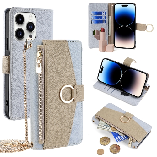 

For iPhone 14 Pro Crossbody Litchi Texture Leather Phone Case(Blue)