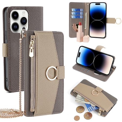 

For iPhone 14 Pro Crossbody Litchi Texture Leather Phone Case(Grey)