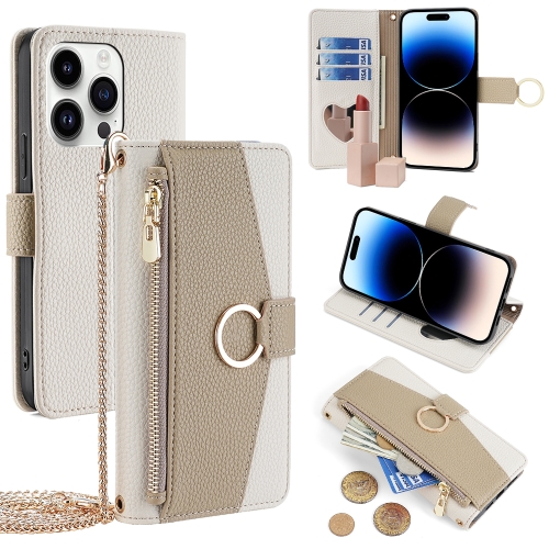 

For iPhone 14 Pro Crossbody Litchi Texture Leather Phone Case(White)