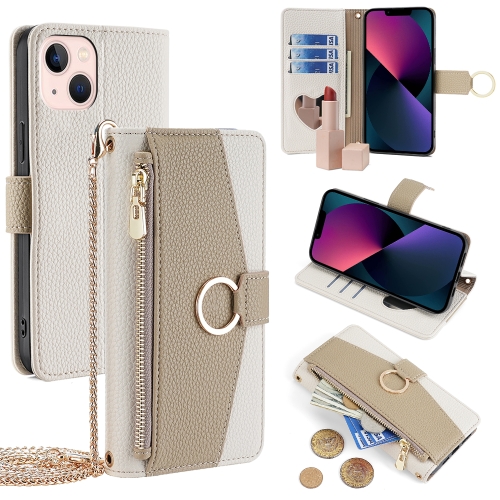 

For iPhone 13 Crossbody Litchi Texture Leather Phone Case(White)