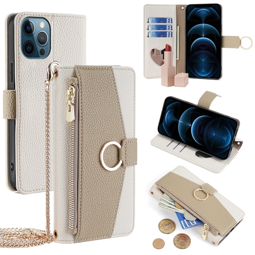 

For iPhone 12 Pro Max Crossbody Litchi Texture Leather Phone Case(White)