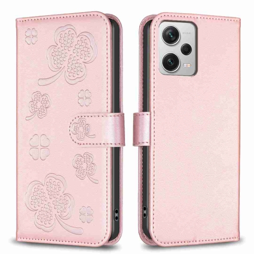 

For Xiaomi Redmi Note 12 Pro+ 5G Global Four-leaf Embossed Leather Phone Case(Pink)