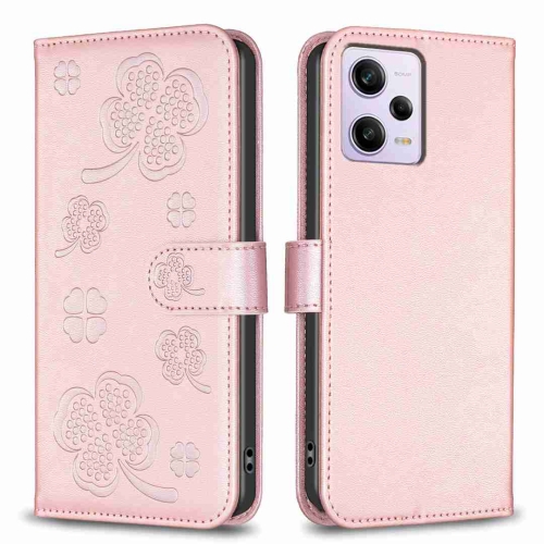 

For Xiaomi Redmi Note 12 Pro 5G Global Four-leaf Embossed Leather Phone Case(Pink)