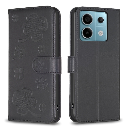 

For Xiaomi Redmi Note 13 Pro 4G Global Four-leaf Embossed Leather Phone Case(Black)