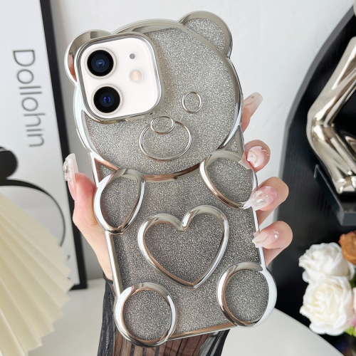 

For iPhone 11 Bear Shape Electroplated TPU Phone Case with Gradient Glitter Paper(Silver)