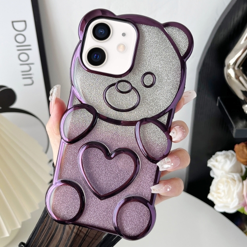 

For iPhone 11 Bear Shape Electroplated TPU Phone Case with Gradient Glitter Paper(Purple)