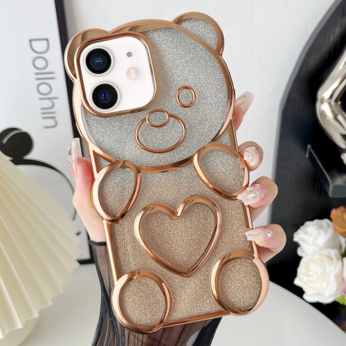 

For iPhone 11 Bear Shape Electroplated TPU Phone Case with Gradient Glitter Paper(Gold)