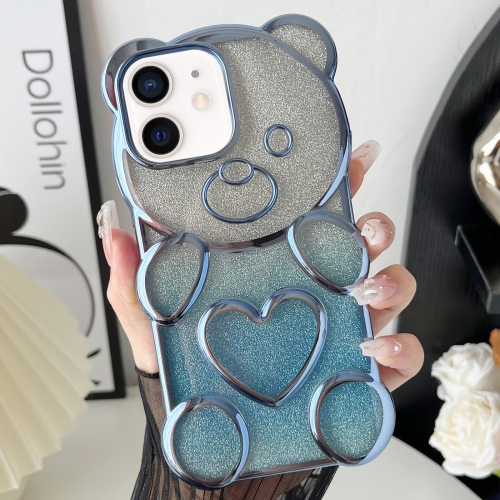 

For iPhone 12 Bear Shape Electroplated TPU Phone Case with Gradient Glitter Paper(Blue)