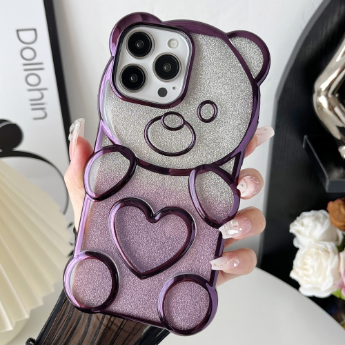 

For iPhone 12 Pro Max Bear Shape Electroplated TPU Phone Case with Gradient Glitter Paper(Purple)