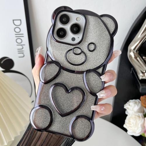 

For iPhone 13 Pro Max Bear Shape Electroplated TPU Phone Case with Gradient Glitter Paper(Black)