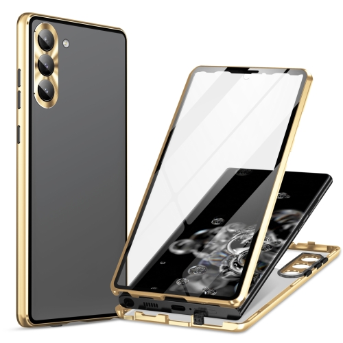

For Samsung Galaxy S24 5G HD Full Cover Magnetic Metal Tempered Glass Phone Case(Gold)