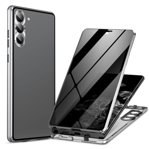 

For Samsung Galaxy S24+ 5G Privacy Full Cover Magnetic Metal Tempered Glass Phone Case(Silver)