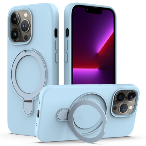 

For iPhone 13 Pro Max MagSafe Magnetic Liquid Silicone Phone Case with Ring Holder(Sky Blue)