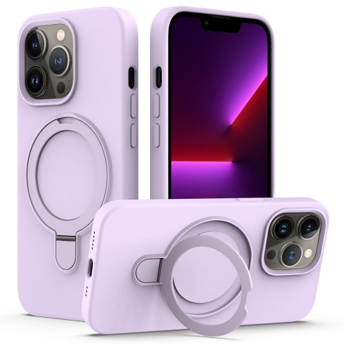 

For iPhone 13 Pro Max MagSafe Magnetic Liquid Silicone Phone Case with Ring Holder(Lilac Purple)