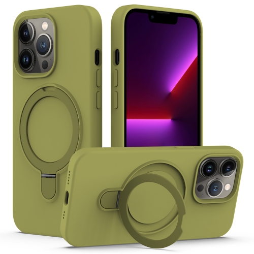 

For iPhone 14 Pro Max MagSafe Magnetic Liquid Silicone Phone Case with Ring Holder(Willow Green)