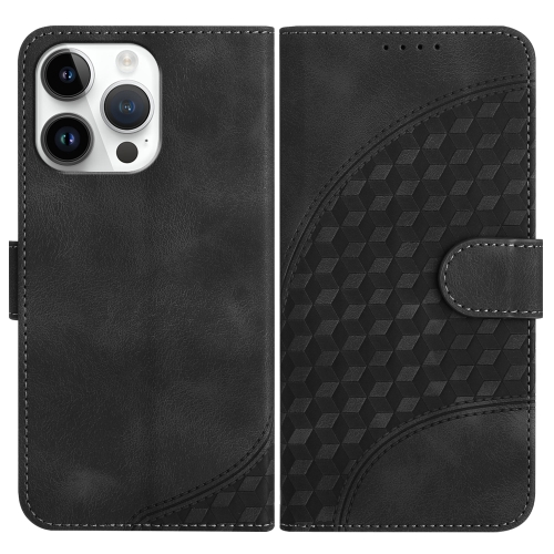 

For iPhone 15 Pro Max YX0060 Elephant Head Embossed Phone Leather Case with Lanyard(Black)