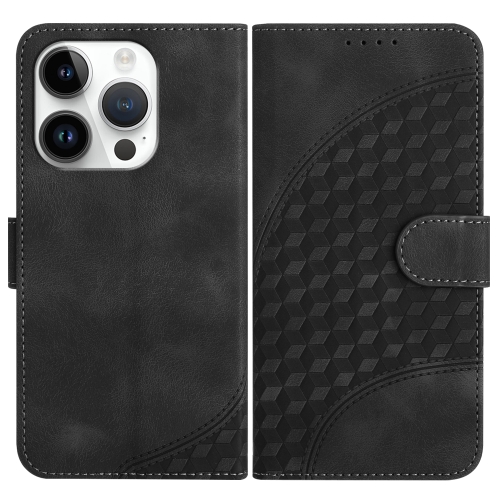 

For iPhone 14 Pro YX0060 Elephant Head Embossed Phone Leather Case with Lanyard(Black)