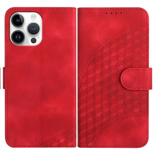 

For iPhone 13 Pro Max YX0060 Elephant Head Embossed Phone Leather Case with Lanyard(Red)