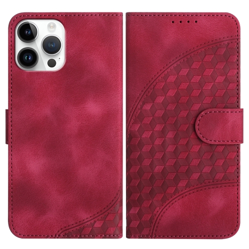 

For iPhone 12 Pro Max YX0060 Elephant Head Embossed Phone Leather Case with Lanyard(Rose Red)