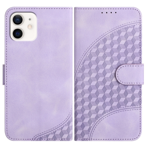 

For iPhone 12 mini YX0060 Elephant Head Embossed Phone Leather Case with Lanyard(Light Purple)