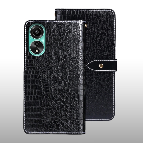 

For OPPO A78 4G Global idewei Crocodile Texture Leather Phone Case(Black)