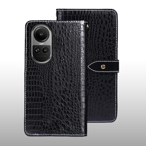 

For OPPO Reno10 / Reno10 Pro Global idewei Crocodile Texture Leather Phone Case(Black)
