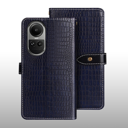 

For OPPO Reno10 / Reno10 Pro Global idewei Crocodile Texture Leather Phone Case(Dark Blue)