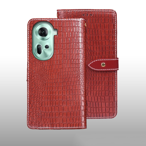 

For OPPO Reno11 5G Global idewei Crocodile Texture Leather Phone Case(Red)