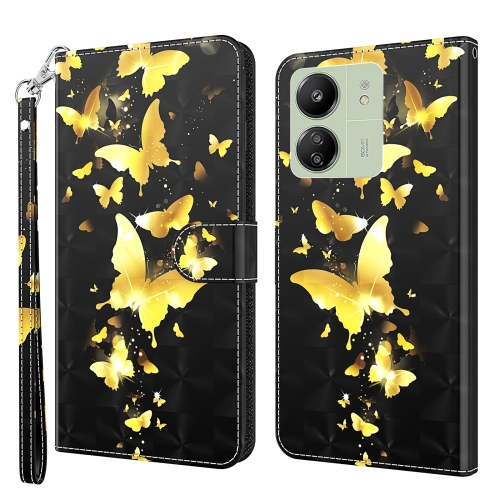 

For Xiaomi Redmi 13C 5G / 4G 3D Painting Pattern Flip Leather Phone Case(Gold Butterfly)