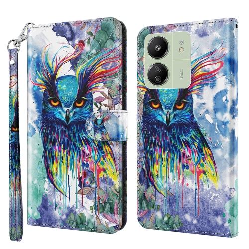 

For Xiaomi Redmi 13C 5G / 4G 3D Painting Pattern Flip Leather Phone Case(Watercolor Owl)