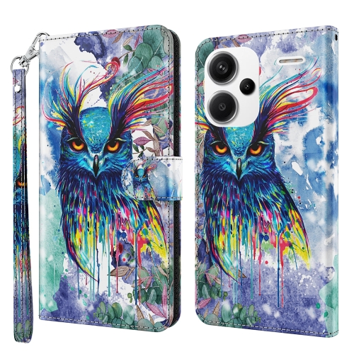 

For Xiaomi Redmi Note 13 Pro+ 3D Painting Pattern Flip Leather Phone Case(Watercolor Owl)
