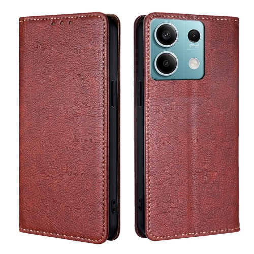 

For Xiaomi Redmi Note 13 4G Gloss Oil Solid Color Magnetic Leather Phone Case(Brown)