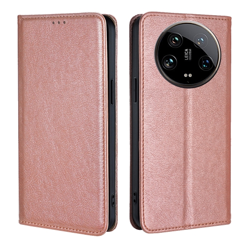 

For Xiaomi 14 Ultra 5G Gloss Oil Solid Color Magnetic Leather Phone Case(Rose Gold)