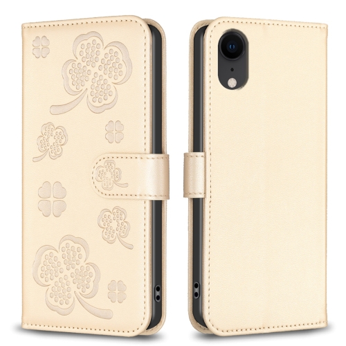 

For iPhone XR Four-leaf Embossed Leather Phone Case(Gold)