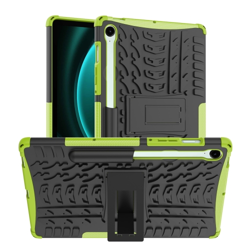 

For Samsung Galaxy Tab S9 FE Tire Texture TPU + PC Tablet Case with Holder(Green)