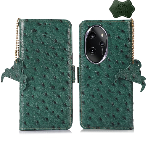 

For Honor 100 Pro 5G Ostrich Pattern Genuine Leather RFID Phone Case(Green)